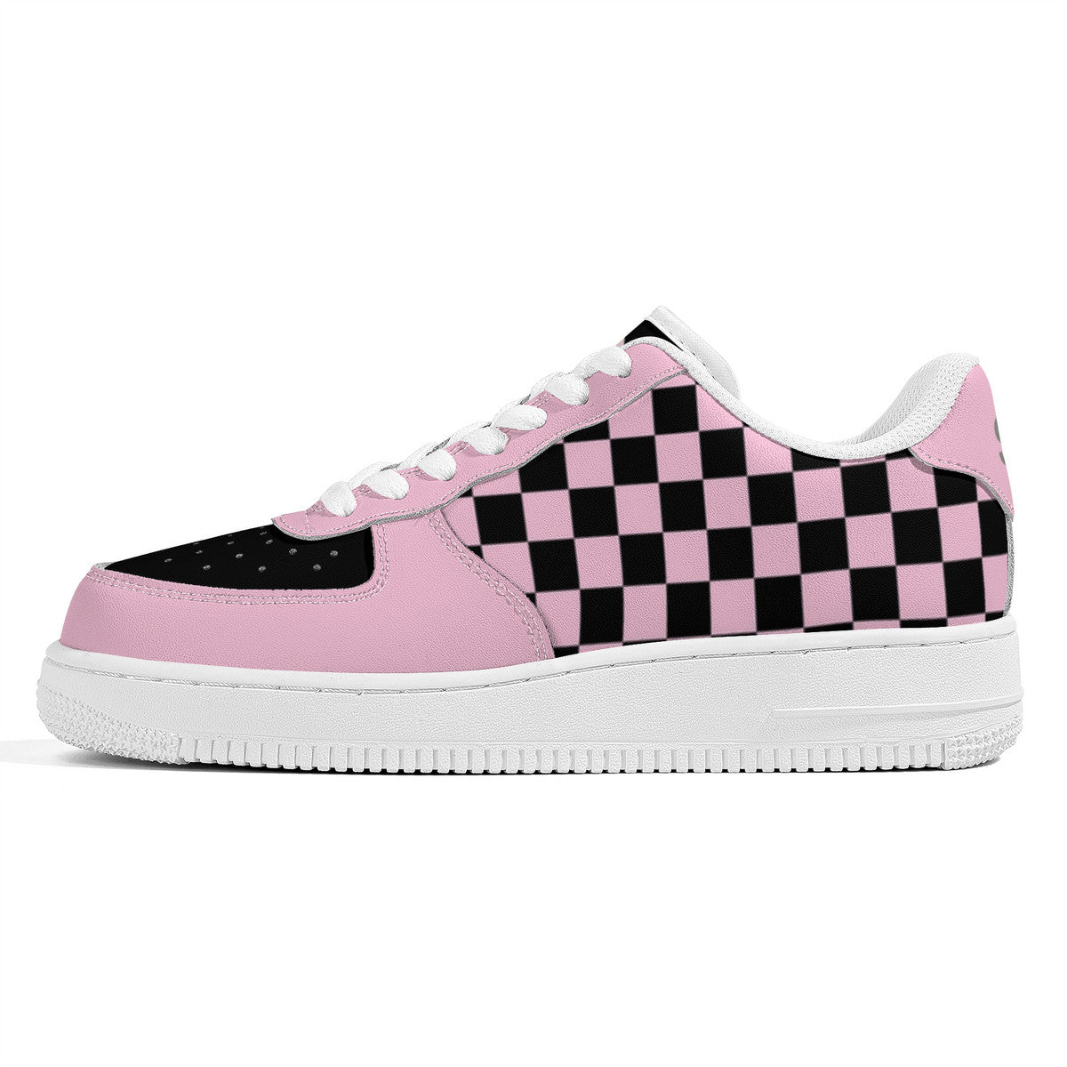 Black & Pink Checkered Low Top Sneakers