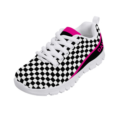 Kids Dance Sneakers - Checkered Black - White - Pink