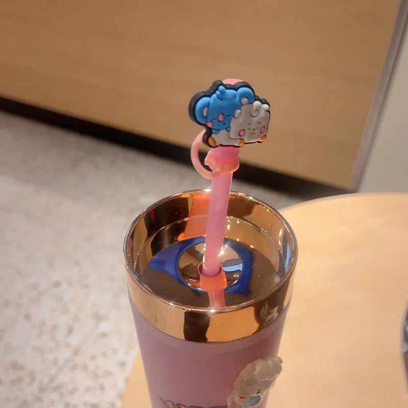 BT21 Double-Layer Straw Cup - Large Capacity