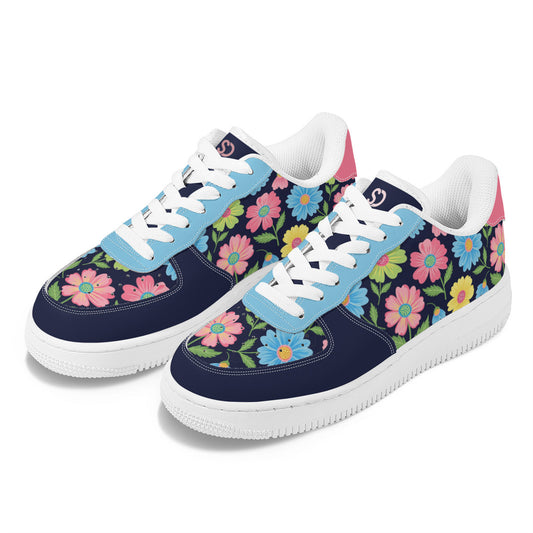 Black and Blue Floral Low-Top Sneakers