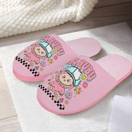 Pink Labubu Monster Slippers – Soft Indoor Shoes with Non-Slip Soles