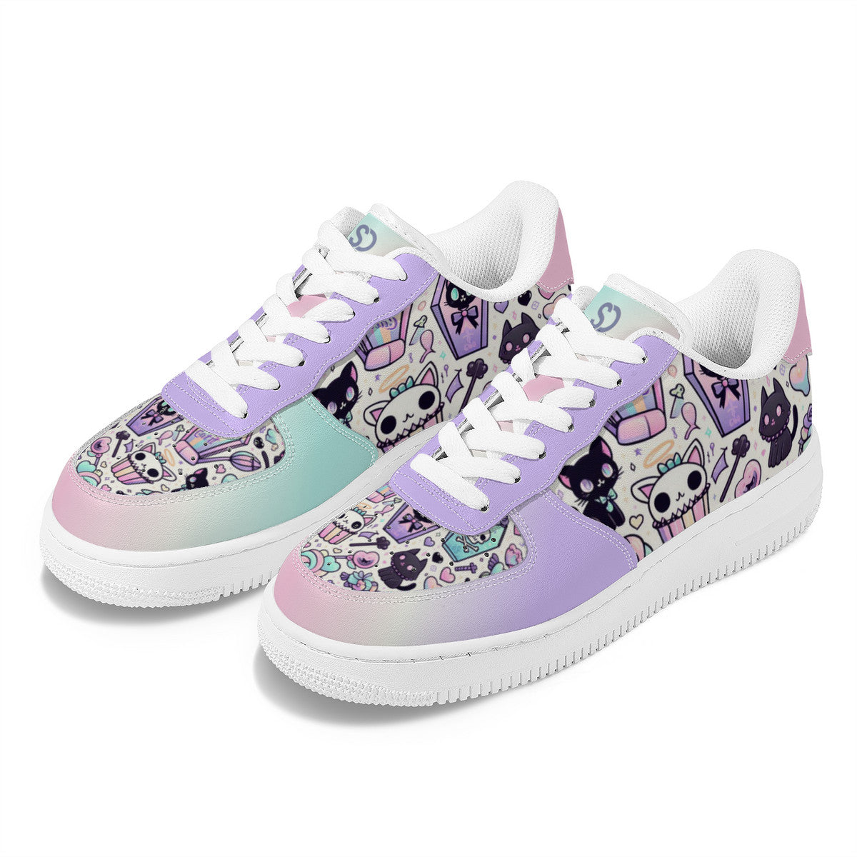 Pastel Goth Cat Print Low Top Sneakers