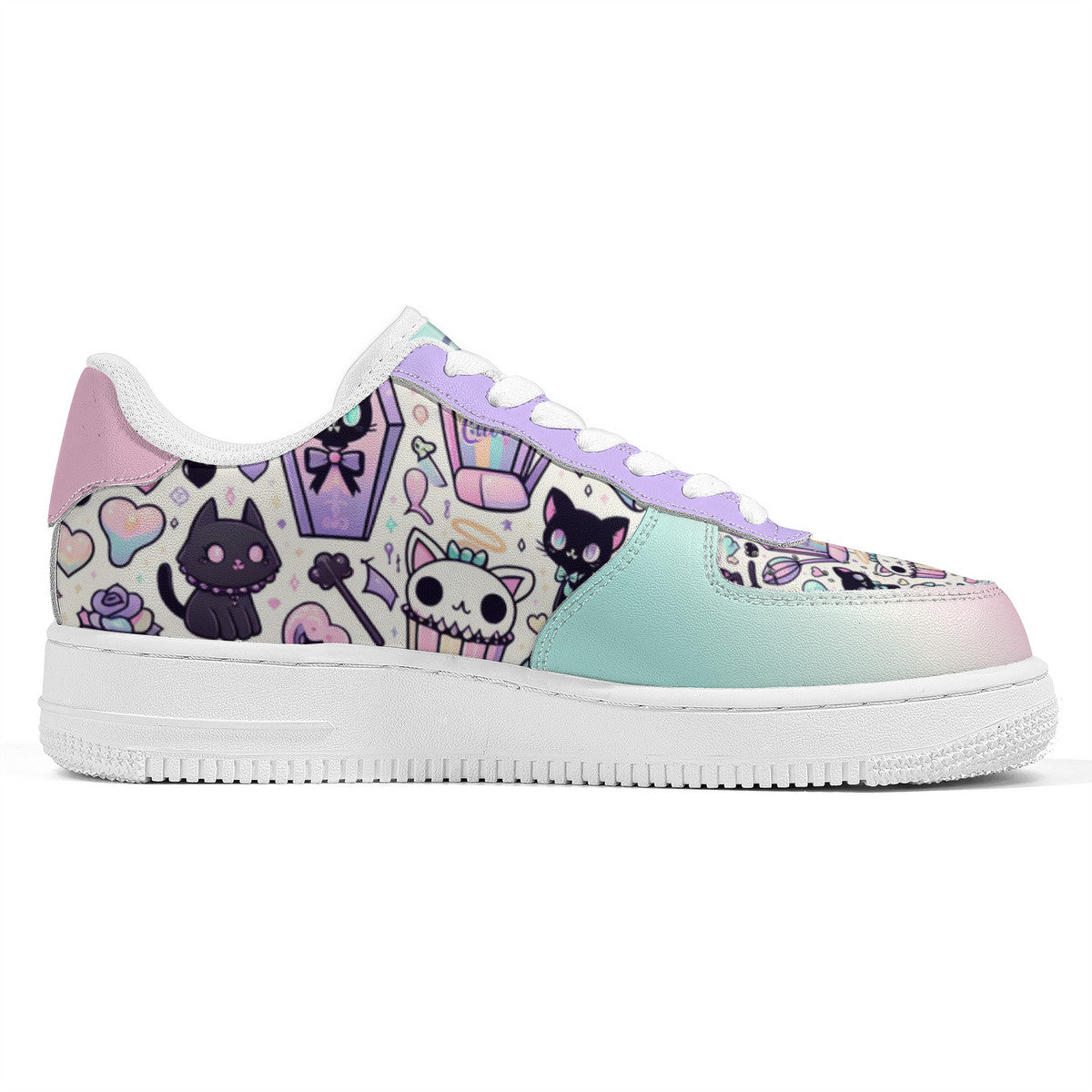 Pastel Goth Cat Print Low Top Sneakers