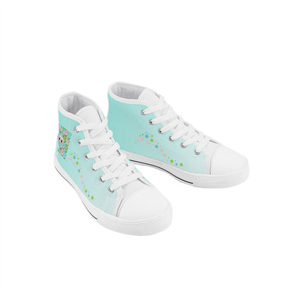 Kids High Top Canvas Shoes Labubu Green Sneakers