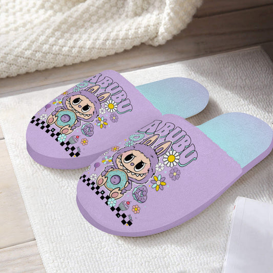 Purple Labubu Monster Slippers – Soft Indoor Shoes with Non-Slip Soles