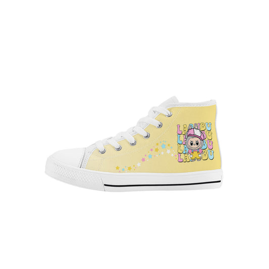 Kids High Top Canvas Shoes Labubu Yellow Sneakers