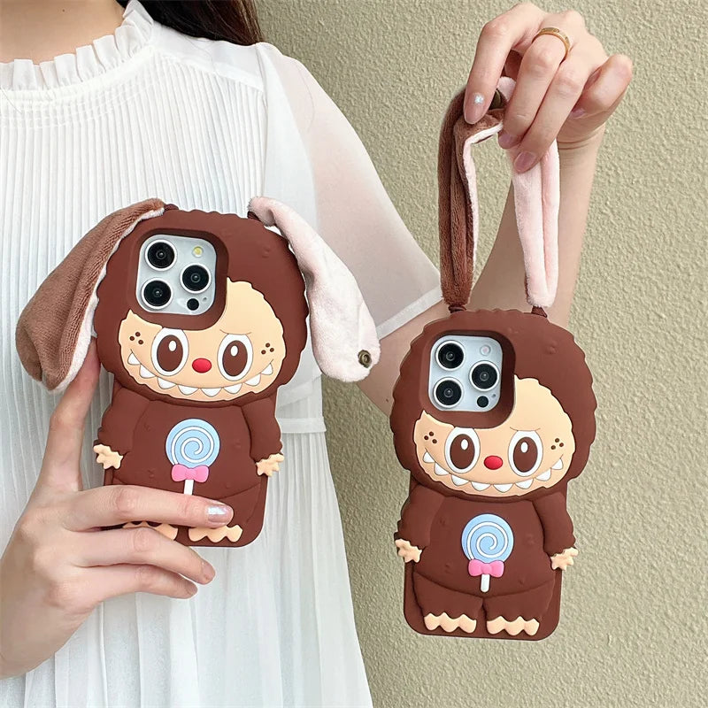 Labubu Brown long ear Phone case For iPhone