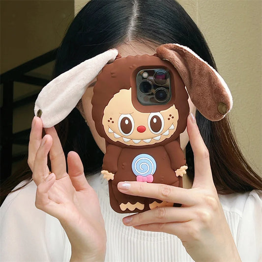 Labubu Brown long ear Phone case For iPhone