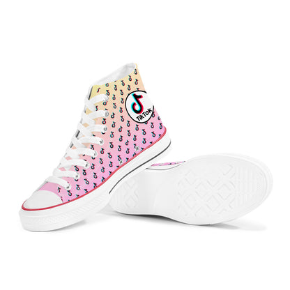 TikTok High Top Canvas Shoes - Pink and Yellow TikTok Sneakers - SD-style-shop