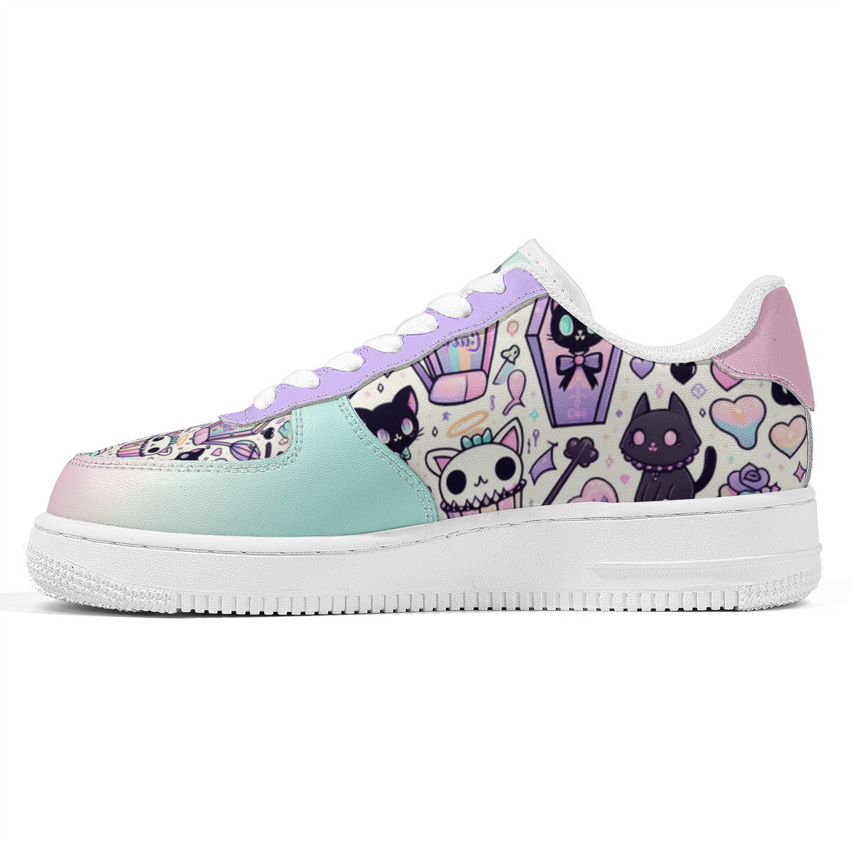 Pastel Goth Cat Print Low Top Sneakers