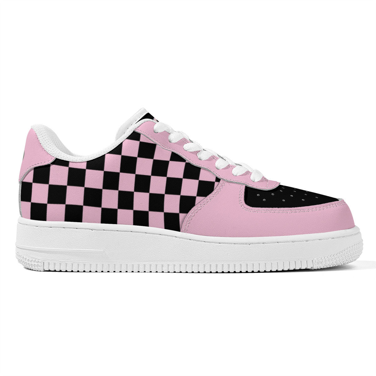 Black & Pink Checkered Low Top Sneakers