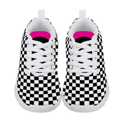 Kids Dance Sneakers - Checkered Black - White - Pink