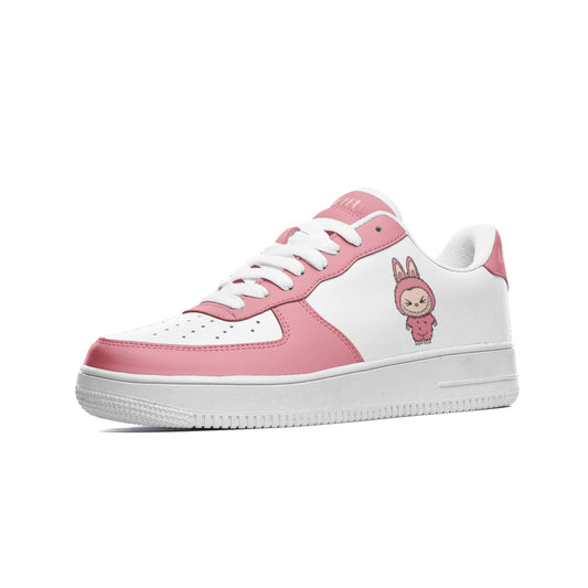 Kawaii Low Top Leather Labubu Sneakers- pink
