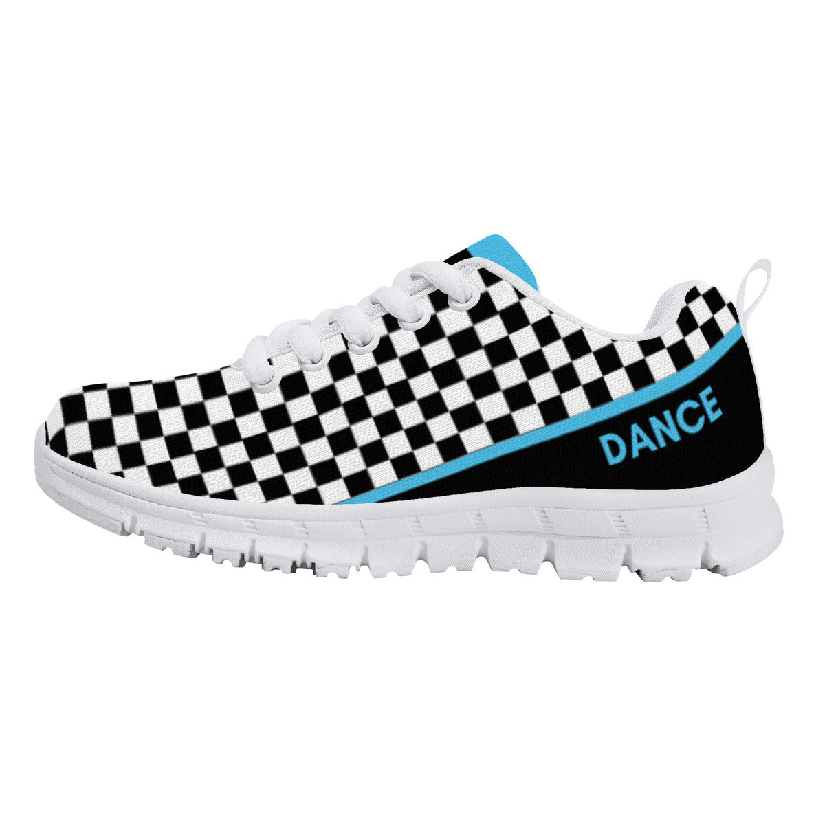 Kids Dance Sneakers - Checkered Black - White - Blue