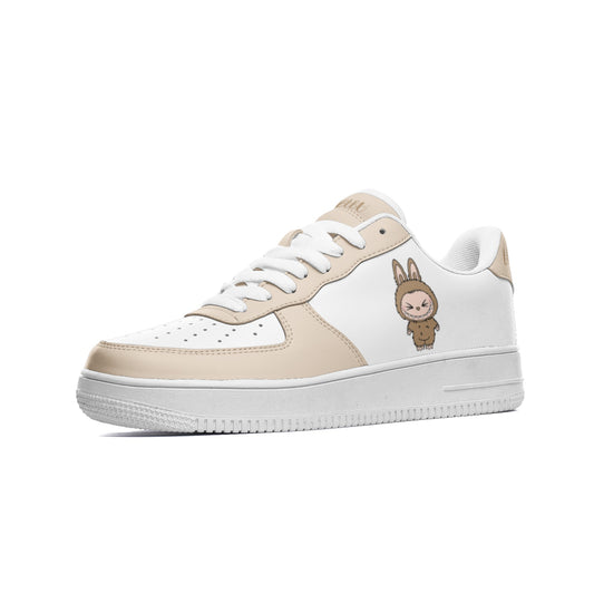 Kawaii Low Top Leather Labubu Sneakers- beige