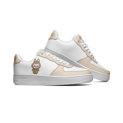Kawaii Low Top Leather Labubu Sneakers- beige