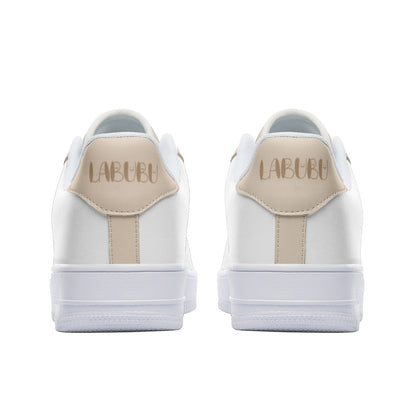 Kawaii Low Top Leather Labubu Sneakers- beige