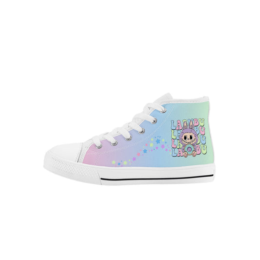 Kids High Top Canvas Shoes Labubu  Rainbow Sneakers