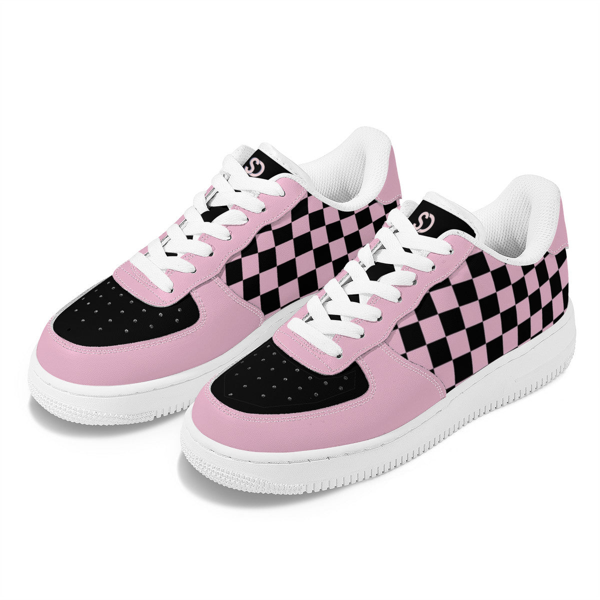 Black & Pink Checkered Low Top Sneakers