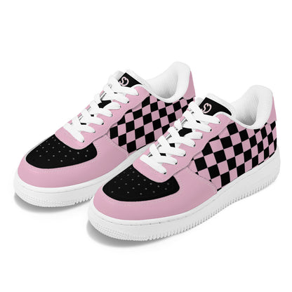 Black & Pink Checkered Low Top Sneakers