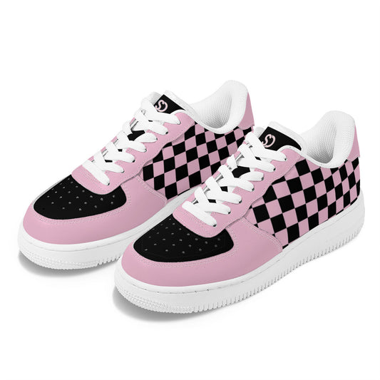 Black & Pink Checkered Low Top Sneakers