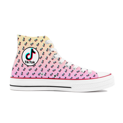 TikTok High Top Canvas Shoes - Pink and Yellow TikTok Sneakers - SD-style-shop
