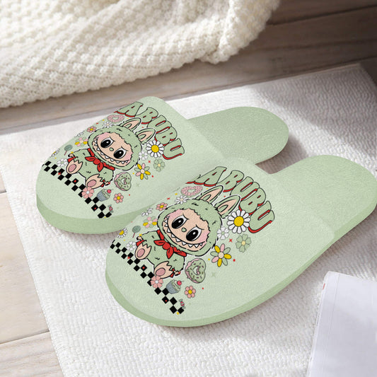 Green Labubu Monster Slippers – Soft Indoor Shoes with Non-Slip Soles
