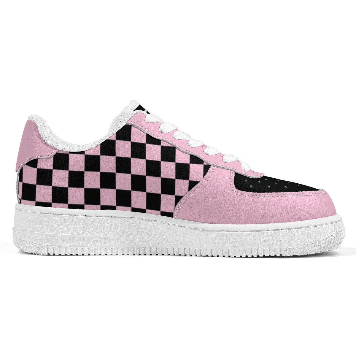 Black & Pink Checkered Low Top Sneakers