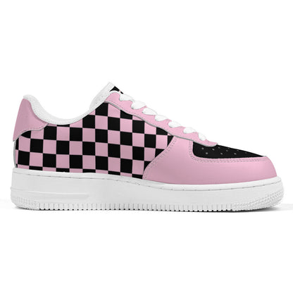 Black & Pink Checkered Low Top Sneakers