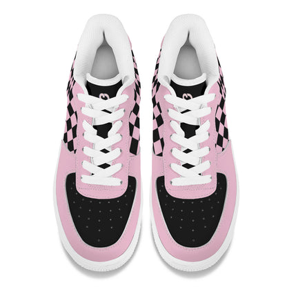Black & Pink Checkered Low Top Sneakers