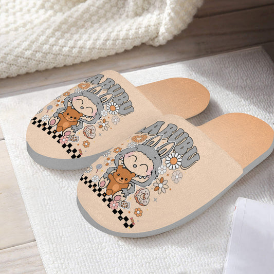 Beige Labubu Monster Slippers – Soft Indoor Shoes with Non-Slip Soles