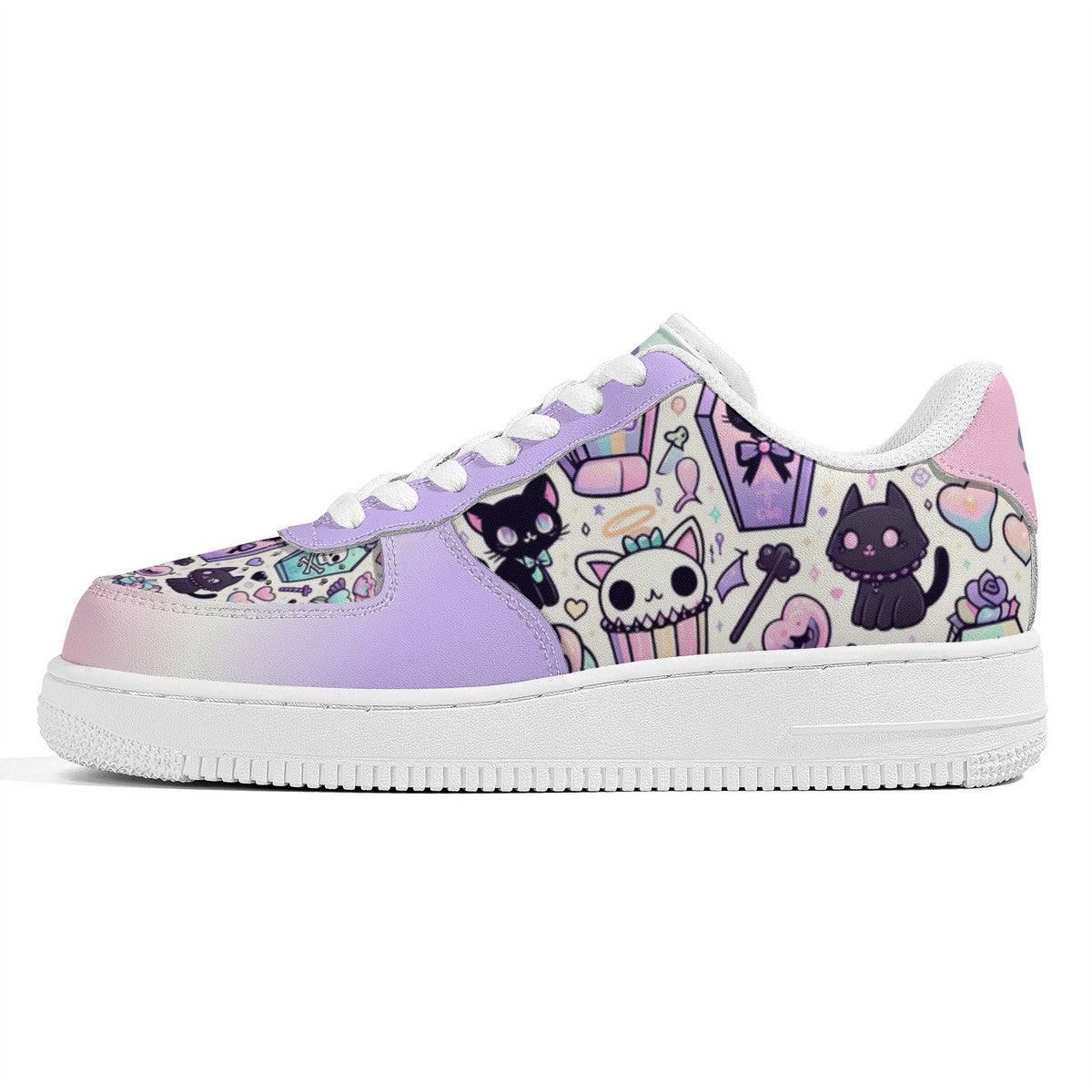 Pastel Goth Cat Print Low Top Sneakers
