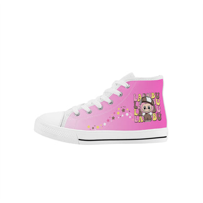 Kids High Top Canvas Shoes Labubu Pink Sneakers
