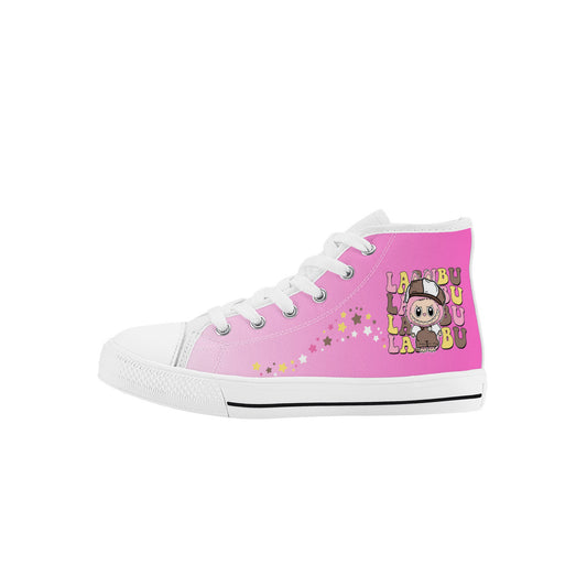 Kids High Top Canvas Shoes Labubu Pink Sneakers