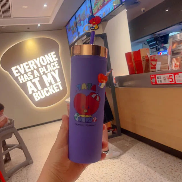 BT21 Double-Layer Straw Cup - Large Capacity