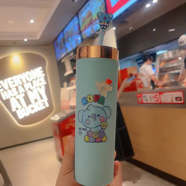 BT21 Double-Layer Straw Cup - Large Capacity