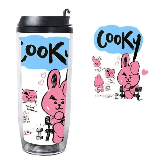 BT21 500Ml Double-Layer Plastic Straw Cup