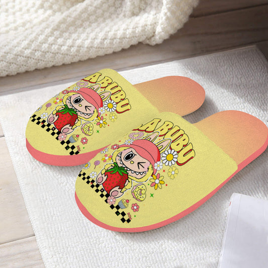 Yellow Labubu Monster Slippers – Soft Indoor Shoes with Non-Slip Soles