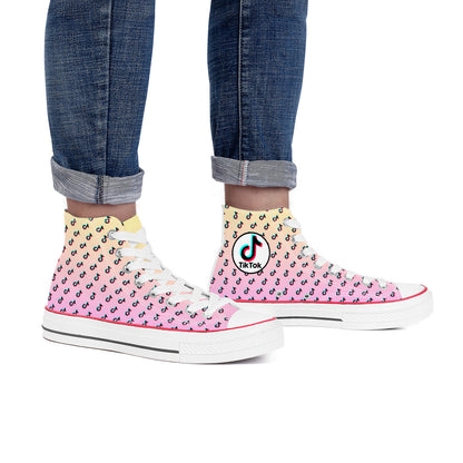 TikTok High Top Canvas Shoes - Pink and Yellow TikTok Sneakers - SD-style-shop