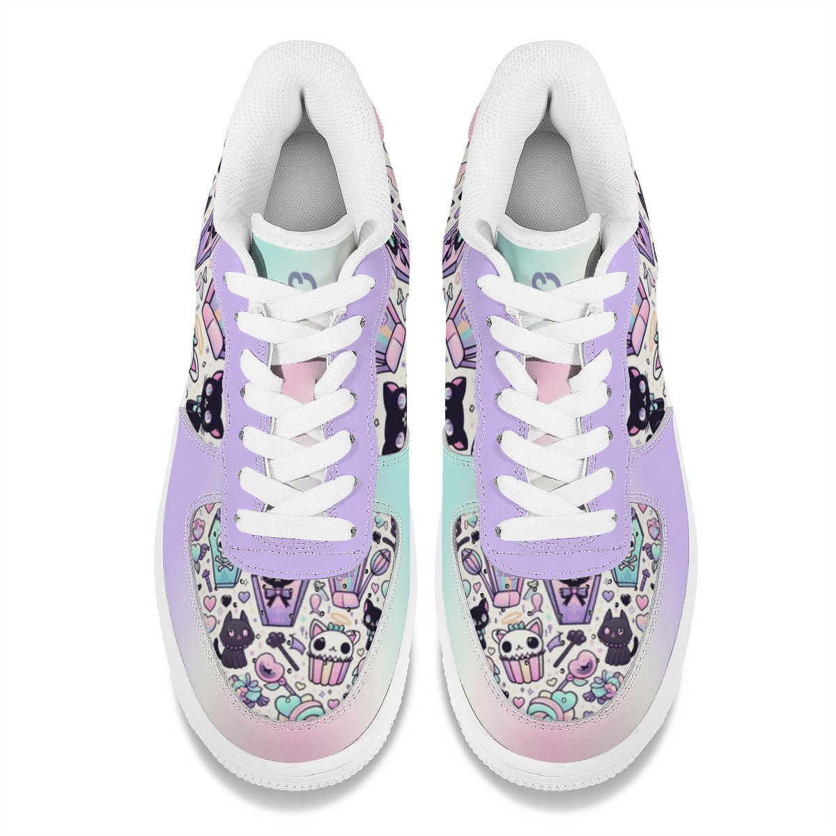 Pastel Goth Cat Print Low Top Sneakers