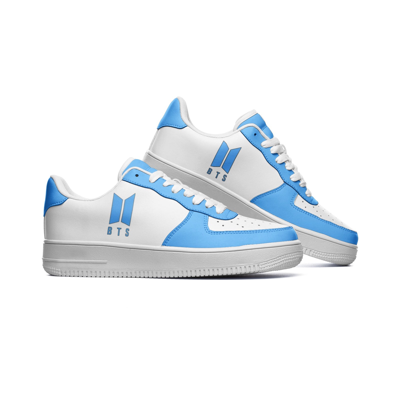 BTS Logo Unisex Low Top Leather Sneakers Light Blue - SD-style-shop