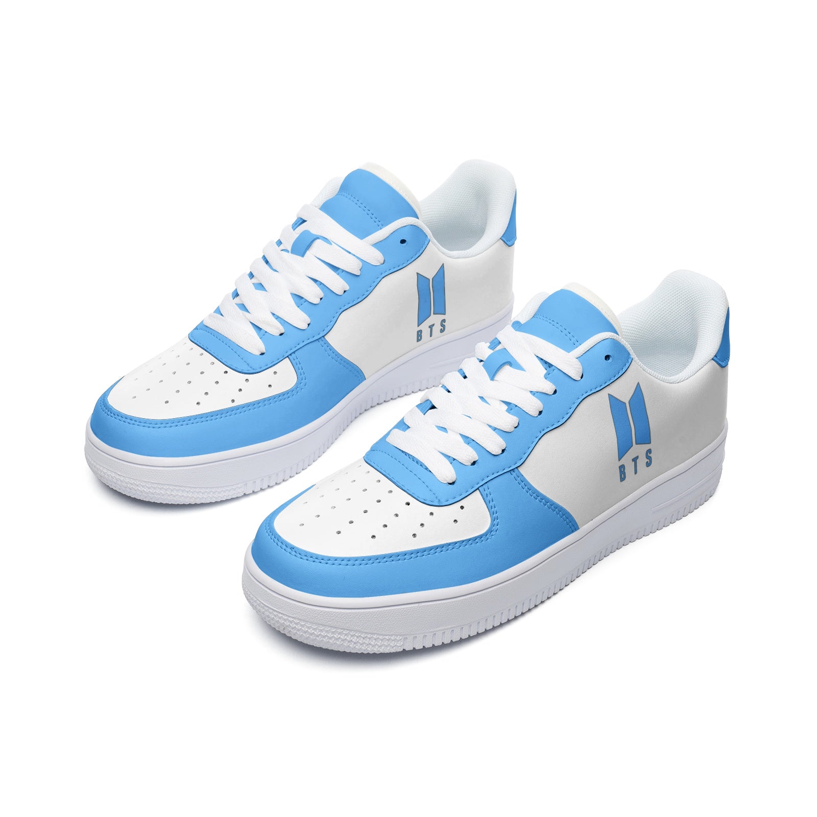 BTS Logo Unisex Low Top Leather Sneakers Light Blue - SD-style-shop