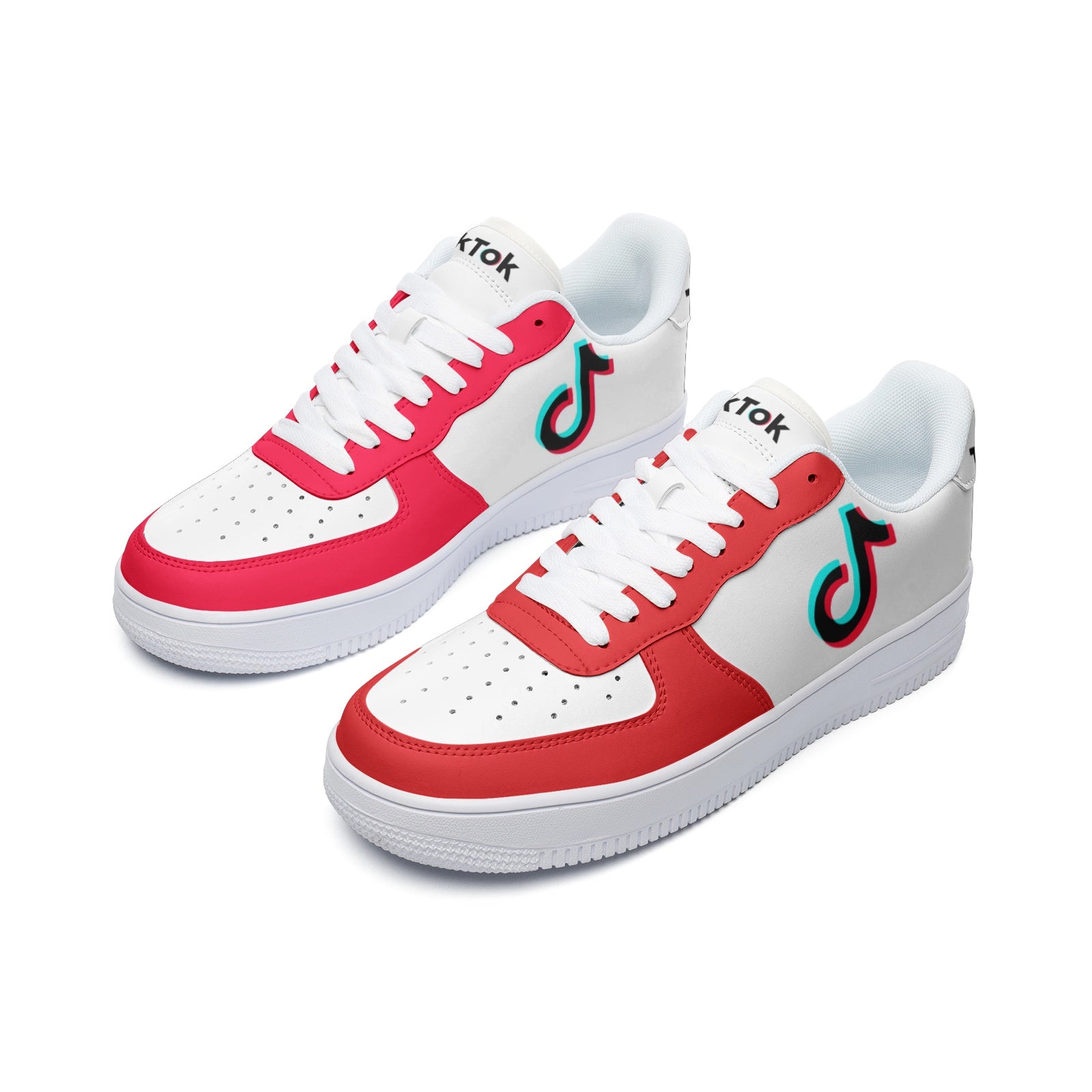 TikTok Unisex Low Top Leather Sneakers - Red - SD-style-shop