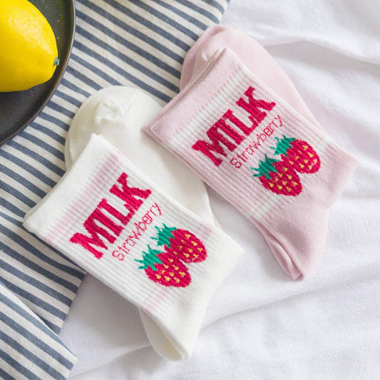 Strawberry Milk Pink and White Women Socks - SD-style-shop