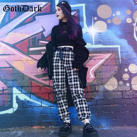 Black and White Harajuku plaid cargo pants - SD-style-shop
