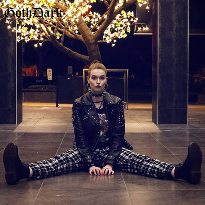 Black and White Harajuku plaid cargo pants - SD-style-shop