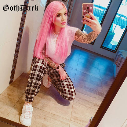 Black and White Harajuku plaid cargo pants - SD-style-shop