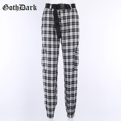 Black and White Harajuku plaid cargo pants - SD-style-shop
