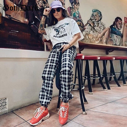 Black and White Harajuku plaid cargo pants - SD-style-shop