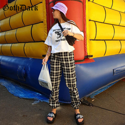 Black and White Harajuku plaid cargo pants - SD-style-shop